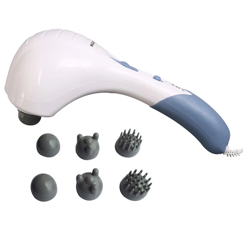 

Electric Handheld Massager Hammer Vibrating Double Head Neck Back Body Cervical Vertebra Relax Stick Roller With 6 Massage Heads