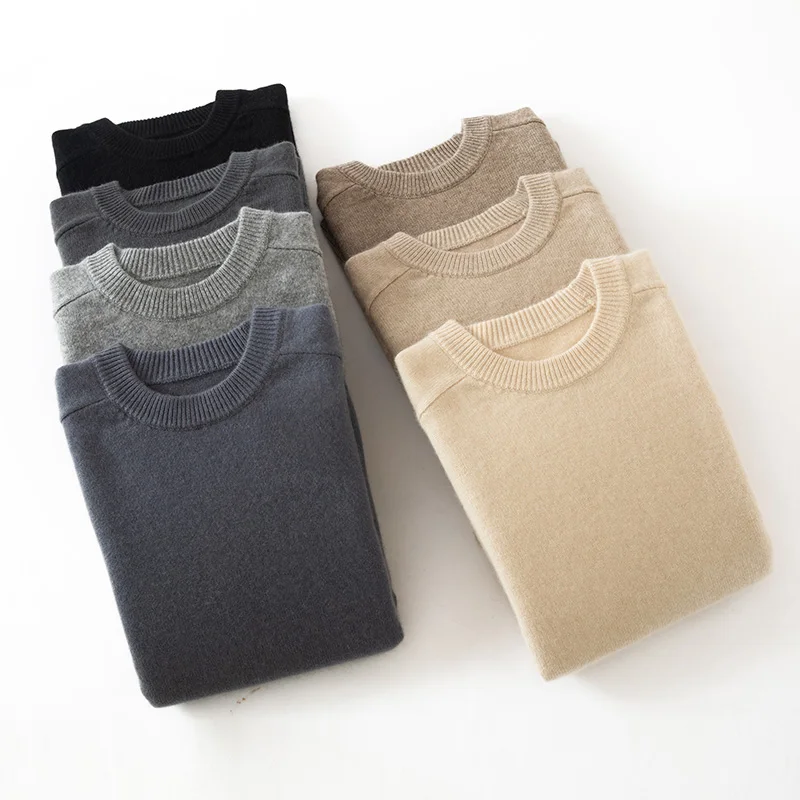 

2025 Autumn/Winter New 100% Pure Cashmere Men's Round Neck Pullover Solid Color Thick Knitted Sweater Business Casual Men's Top