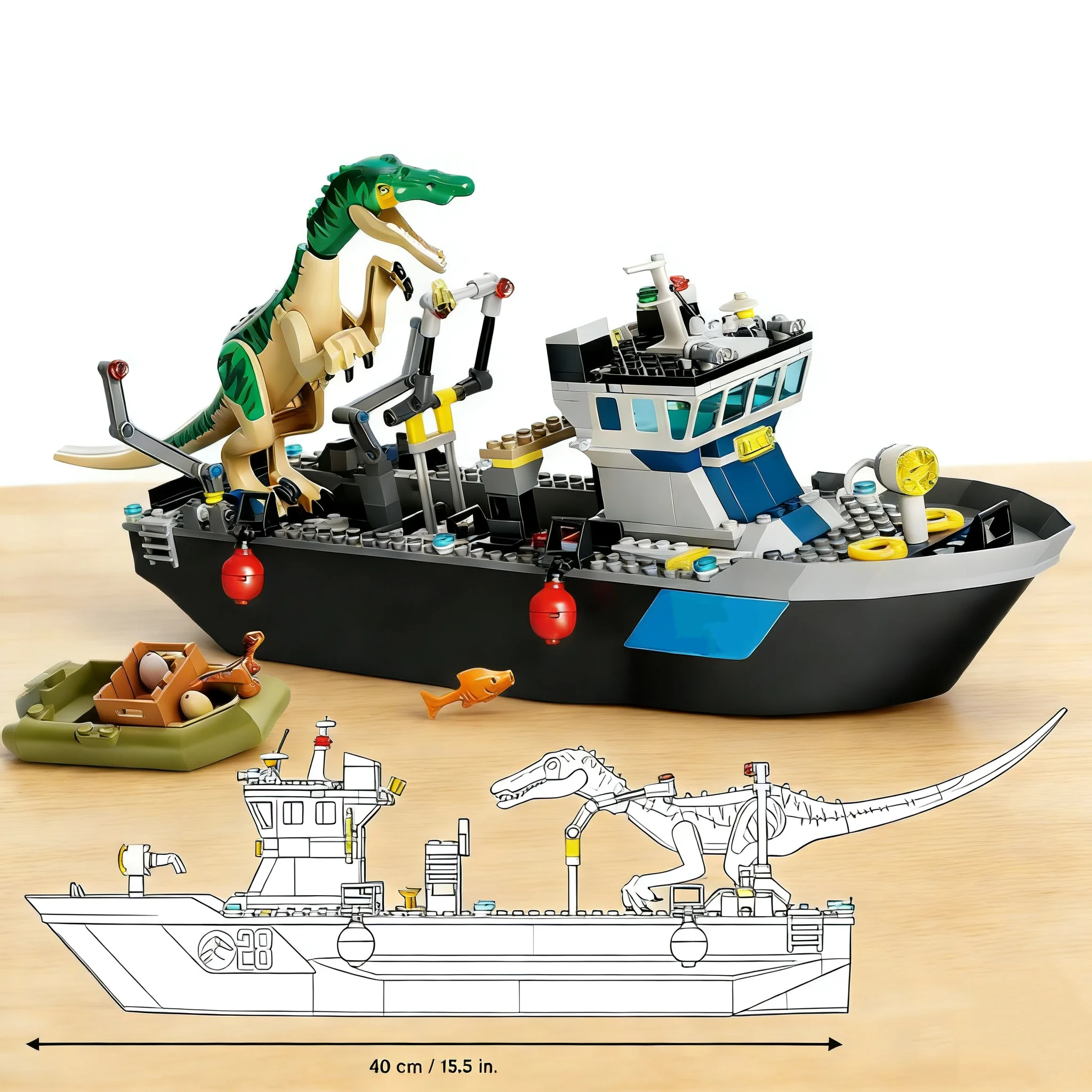 

Third Party Compatible Sets Dinosaur World Park Series Building Blocks 76942 Baryonyx Dinosaur Boat Escape Ship Model Toys