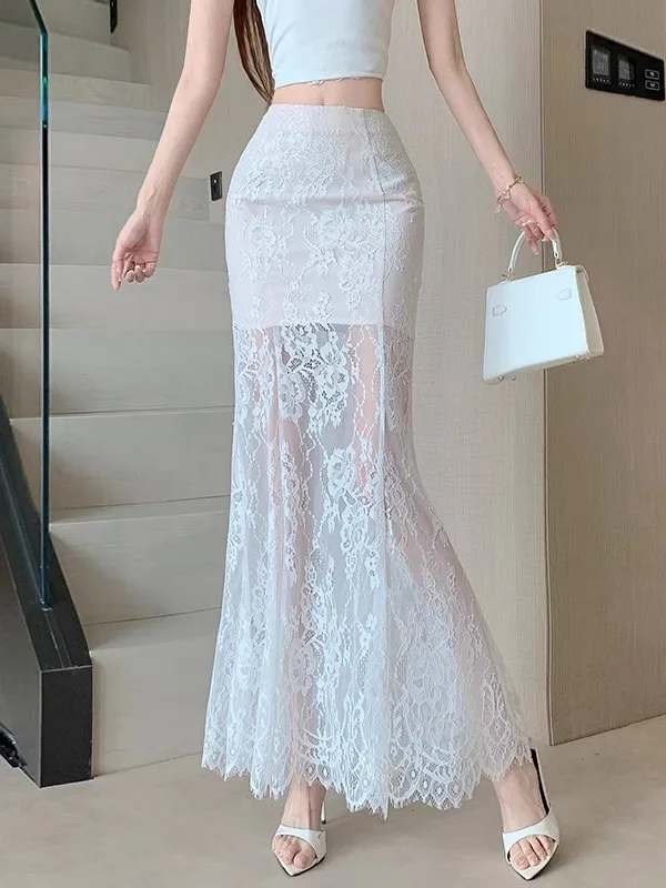 

Новая женская летняя юбка Pure Desire с кружевными вставками, высокой талией, из полиэстера, сексуальная, длинная, с дизайнерским акцентом