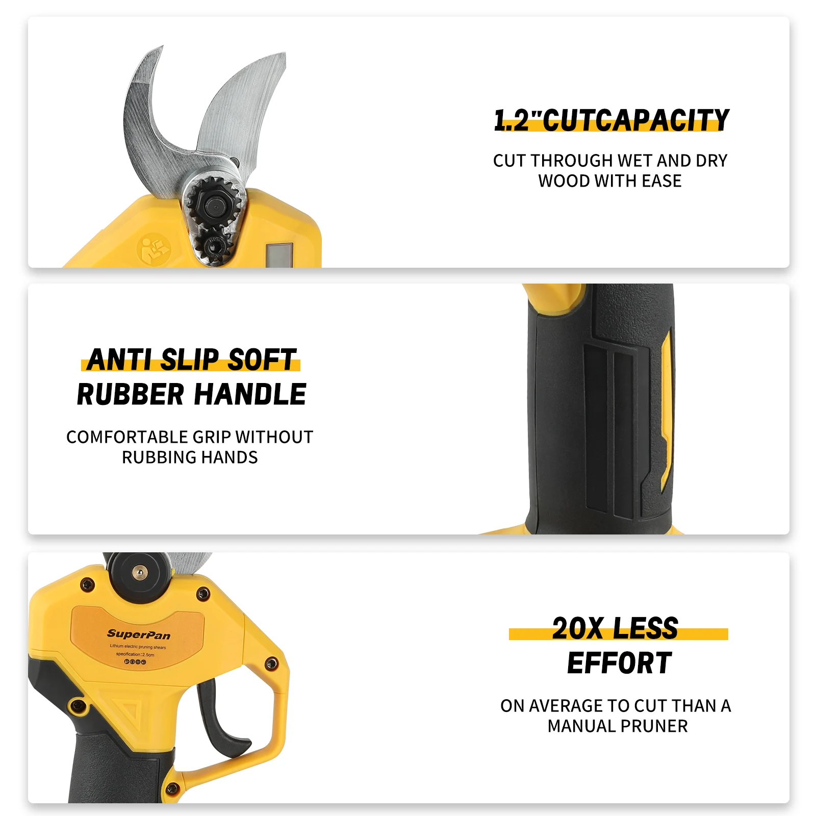 SuperPan PowerTool Pruner Battery-Powered Pruning Shears Durable High Speed Garden Trimmer Tool for DeWalt 18V battery pin