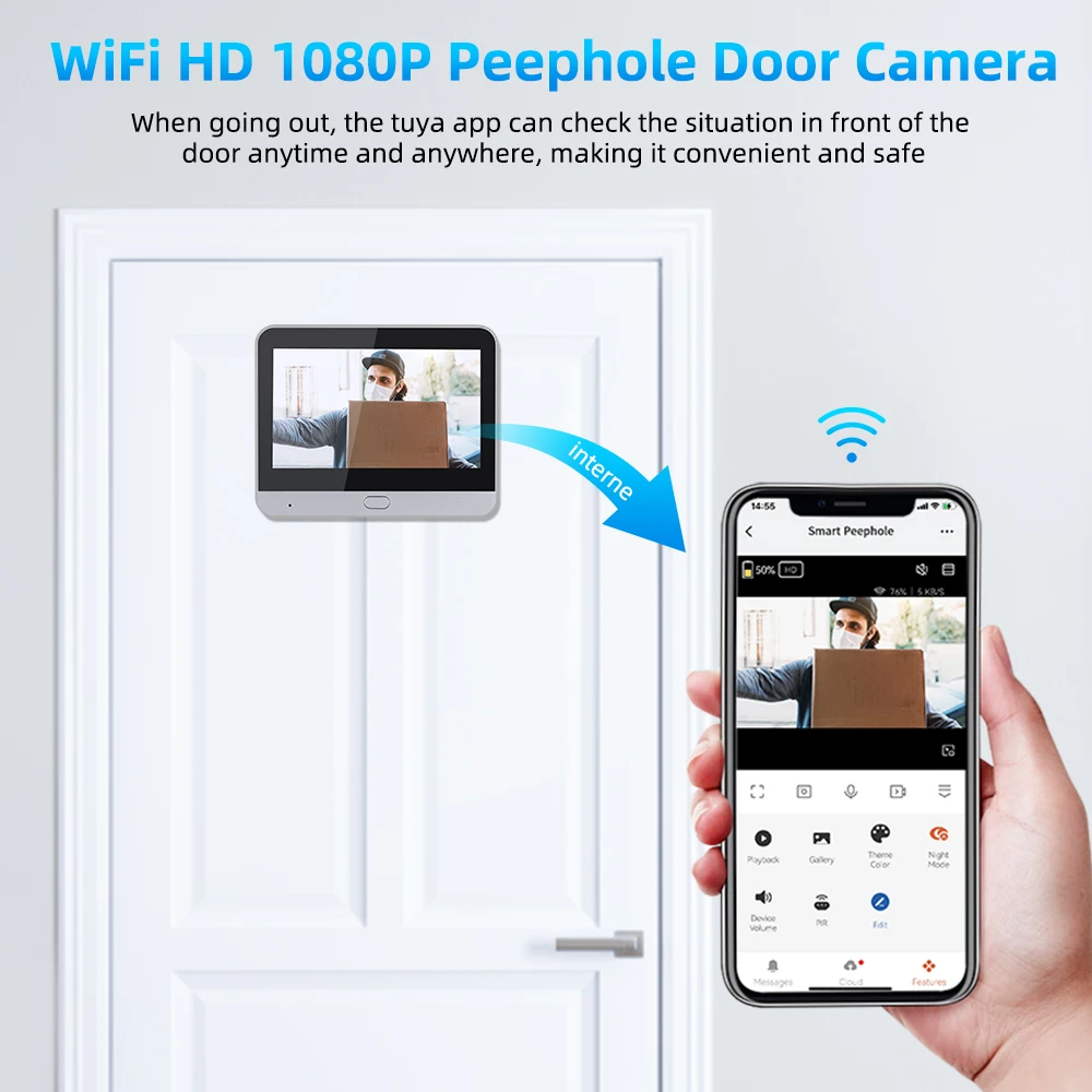 Imagem -06 - Yuezhe Tuya Smart Peephole Câmera Vídeo Wi-fi Wi-fi Silêncio Olho 5000mah Alarme de Movimento Pir Alexa Door Phone Casa Inteligente 3mp 43