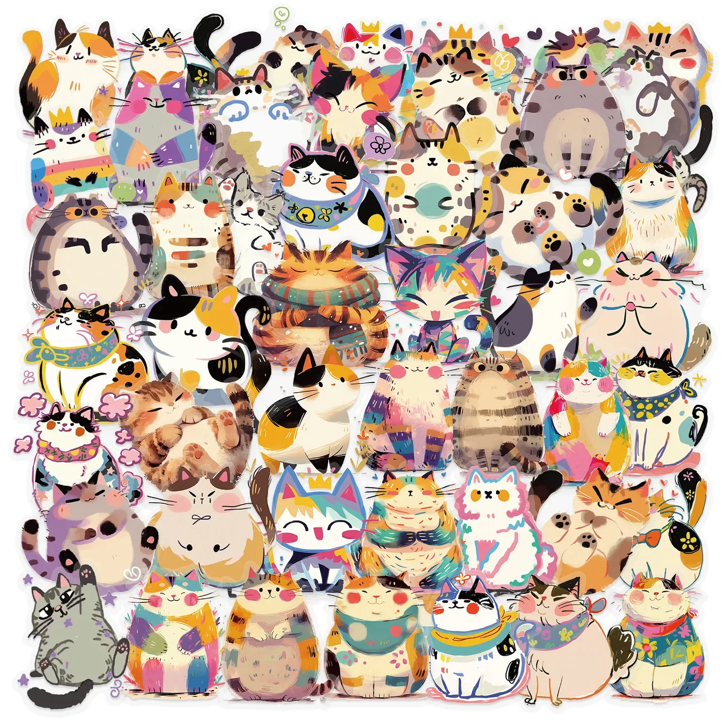 50PCS Cartoon Funny Cat PET Sticker Aesthetic Hand Accounting Transparent DIY Children's Decoration Scrapbooking Supplies