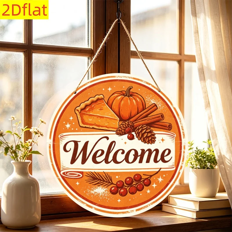 2D Flat, 2D Flat Wooden Round Hanging Sign, 1pc Per Pack. Suitable for Front Door Wall Hanging, Ideal for Halloween, Christmas
