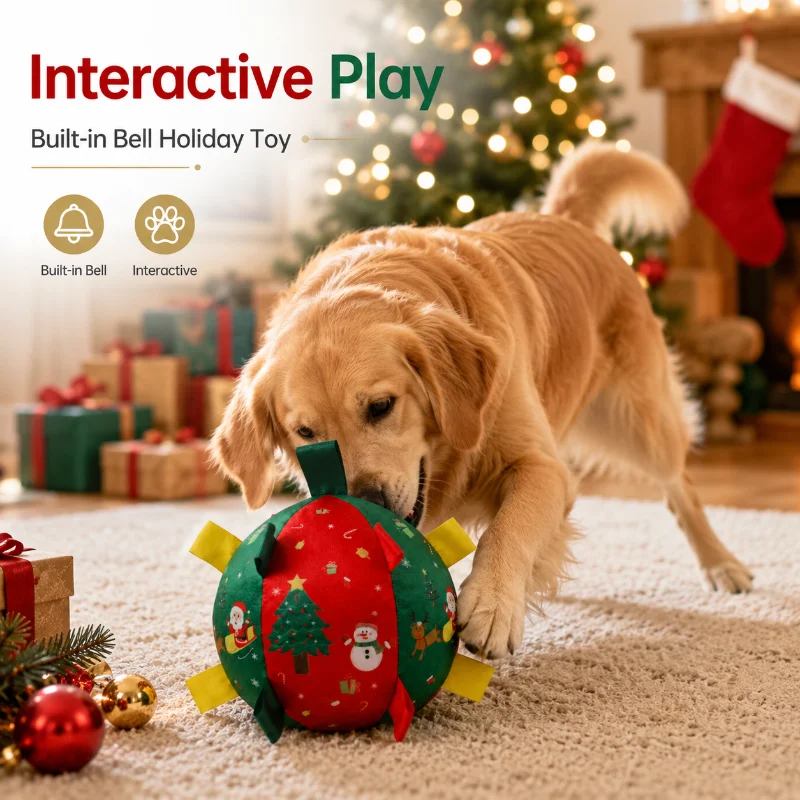 Christmas Themed Interactive Dog Toy Ball with Squeaker Anti-Bite Chew Puzzle Design for Dog Entertainment And Boredom Relief