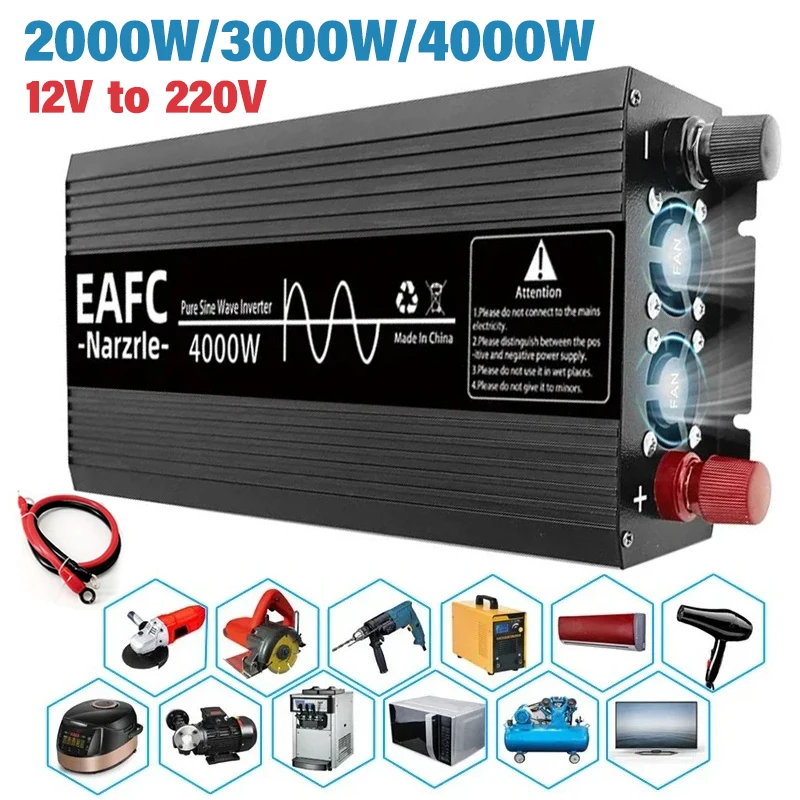 Pure Sine Wave Inverter 4000W 3000W 2000W LCD Display DC 12V To AC 220V Voltage Converter Power Supply for Car Household