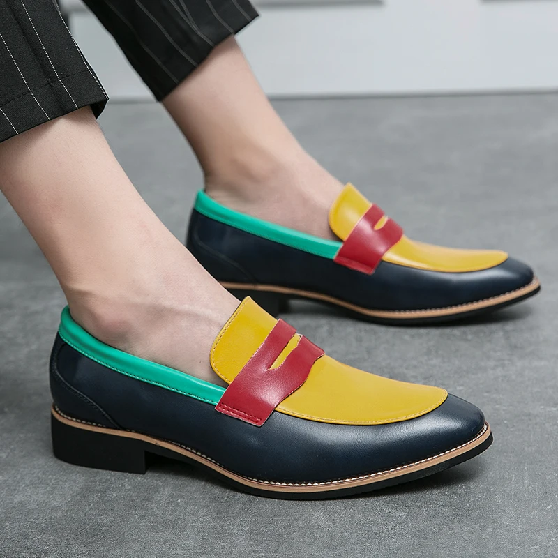 Color match fashion 47 48 large size loafers British small leather shoes trend pointy hair stylist slip-on bean shoes