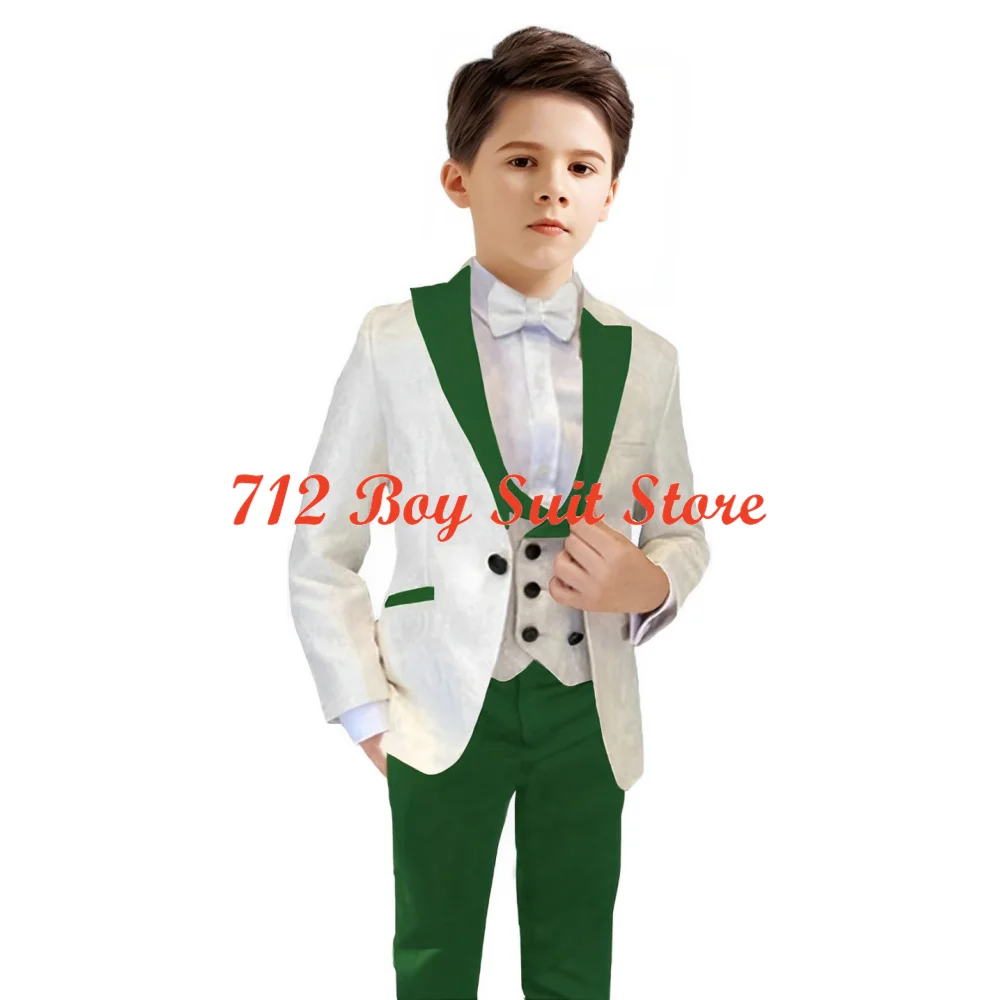 Elegante Jongens Pak Bruiloft Smoking 3 Stuk Double Breasted Vest Blazer Broek Set Formele Kind Blzer