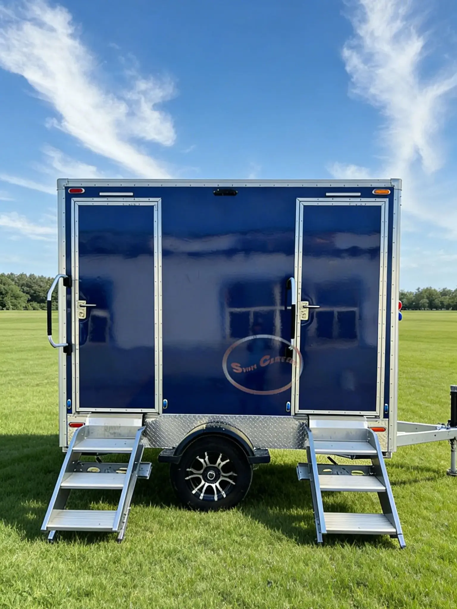 Blue Trailer-Style Outdoor Mobile Toilet Cabinet with Double-Door Design And Metal Ladder Main Body
