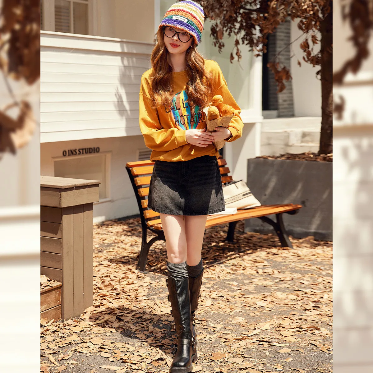 LOUIS YAO New Letter Printed Contrast Color Women's Sweatshirts 2025 Autumn Long Sleeve Women Tops Loose Hoodies Chic Wear