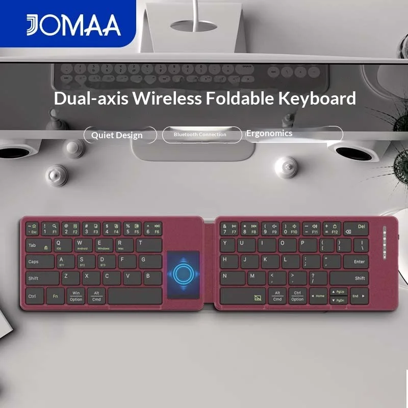 JOMAA Bluetooth Foldable Keyboard Silent Slim Portable Rechargeable Wireless Dual Axis Touchpad For Office Business Travel