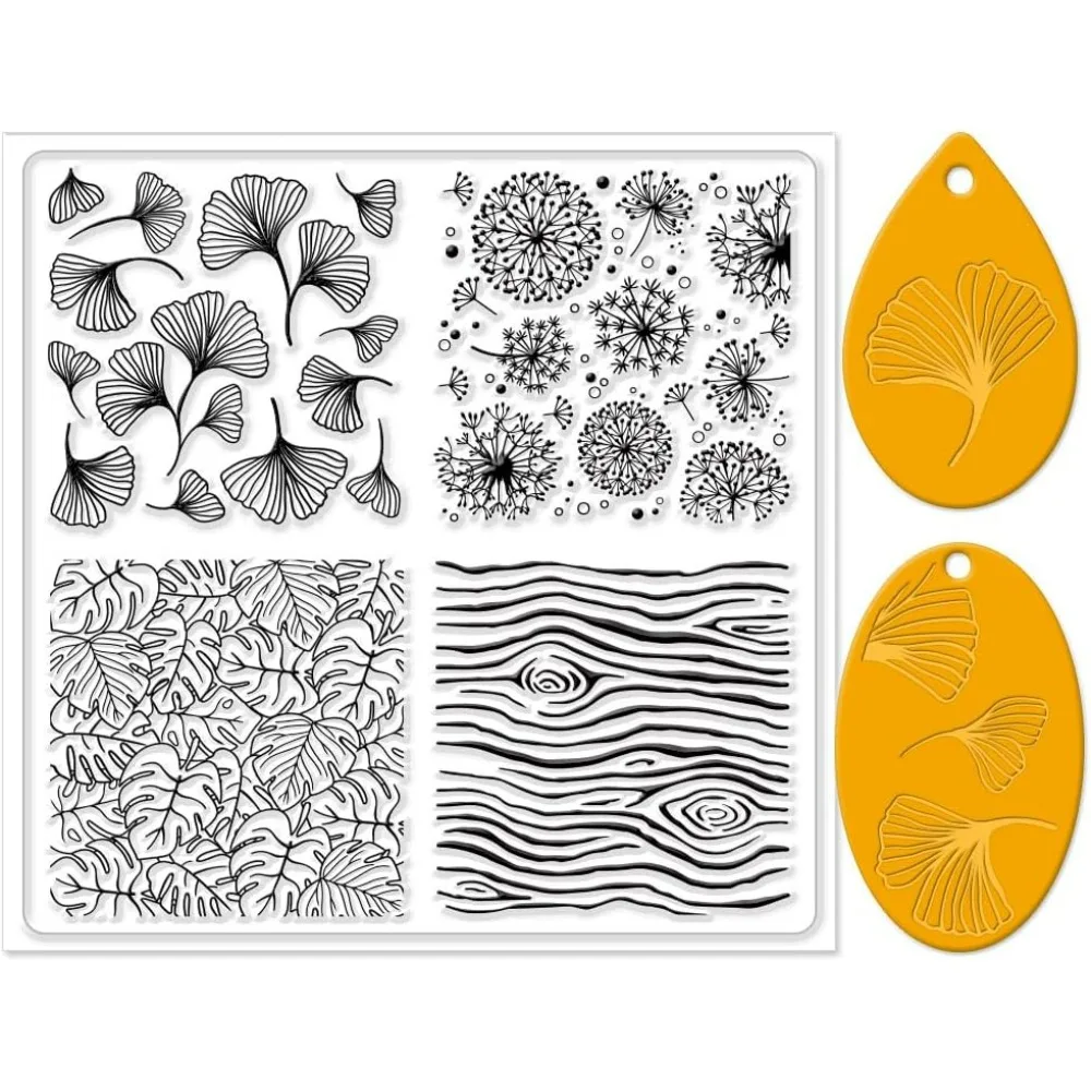 Hojas de Ginkgo con textura de silicona, sello de diente de leones, patrón de modelado de arcilla, hojas de textura para hacer pendientes de arcilla polimérica