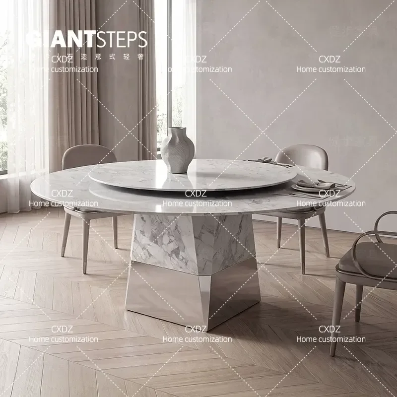Modern Simple Round Natural Marble Dining Table Light Luxury Villa Stone Table for Home Kitchen Living Room Furniture