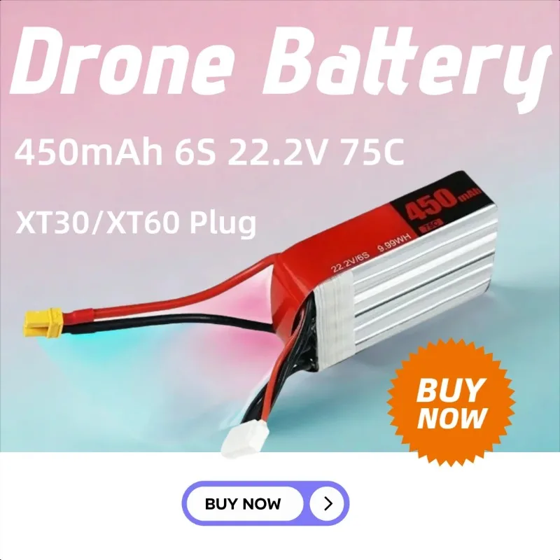 

XT30/XT60 450mAh 6S 22.2V 75C LiPo Battery For RC Quadcopter Helicopter FPV Racing Drone Rechargeable Battery