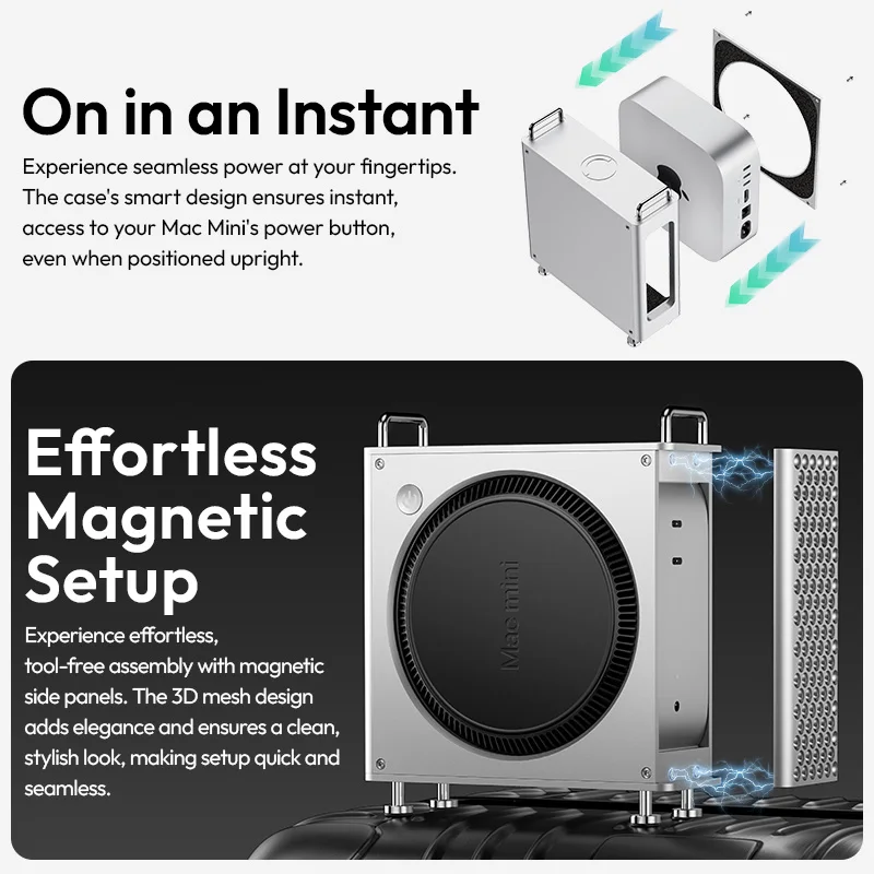 Ulanzi QT01 Mac Мини-чехол из алюминиевого сплава для Mac Mini M4/M4 Pro Оптимизированное рассеивание тепла DIY MAC Мини-подставка Магнитная настройка