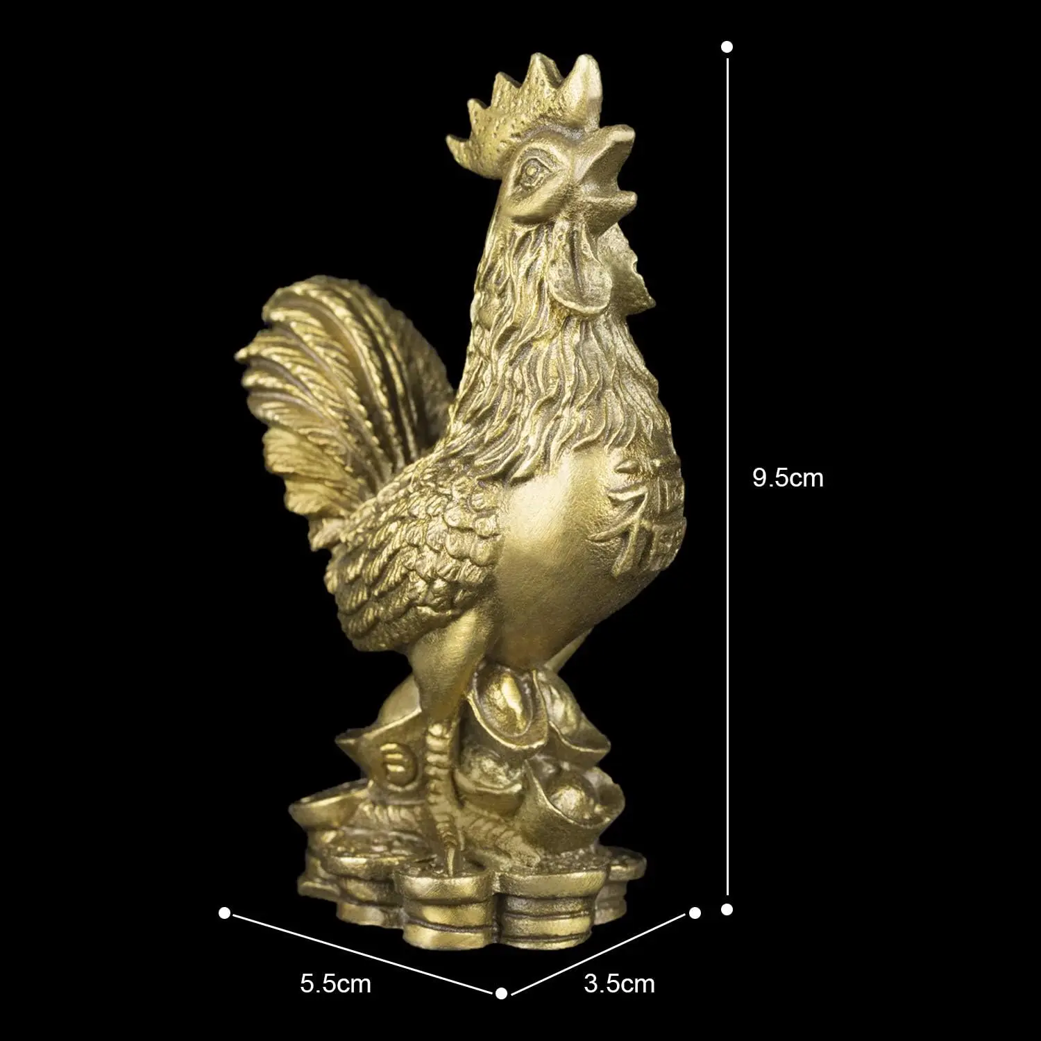 Brass Rooster Statue Home Decor 3.5in(H) | Feng Shui Handmade Chicken Figurine, Home Office Shelf Decor, Collectible Gift, Chine