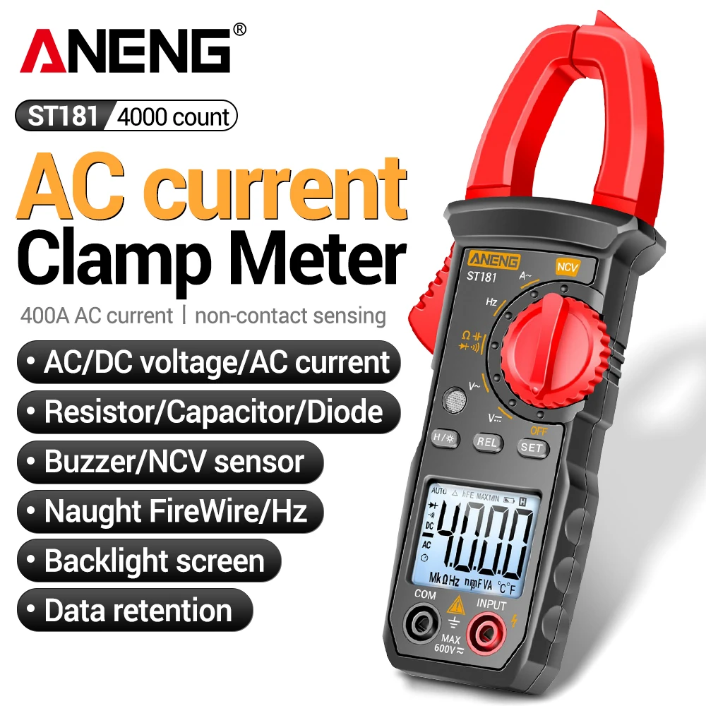 ANENG ST181 Smart Clamp Multimeter 400A AC Current Meter 600V Voltage Tester 4000 Counts Car Amp Hz Capacitance NCV Ohm Tools