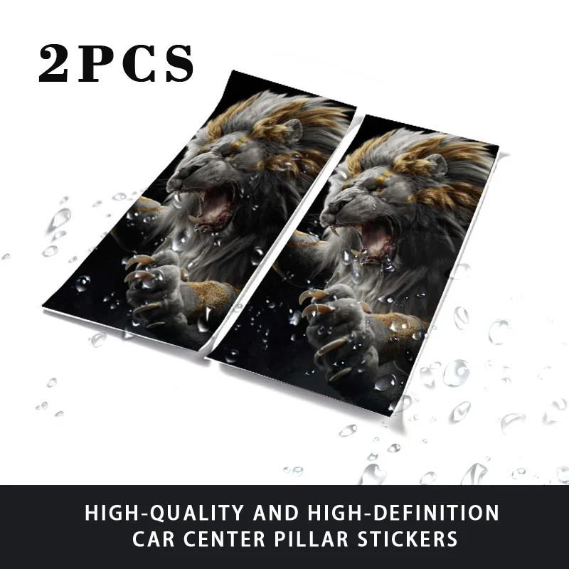 Best Seller 2Pcs Open Mouth Lion Car Stickers Waterproof For B-Pillar Door Glass Metal view 4
