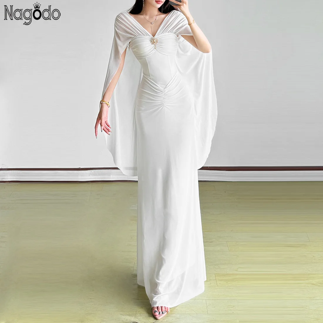 

Nagodo Summer Mesh Patchwork Women Elegant Long Dress Sleeveless High Waist Birthday Party Dress Off Shoulder Slim Party Dress