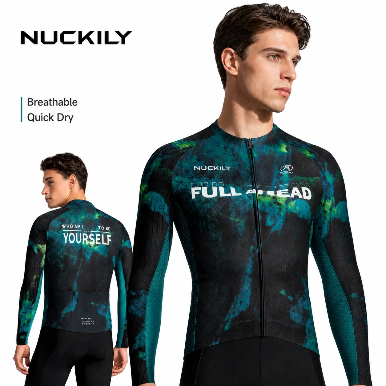 

NUCKILY Men's Long Sleeve Cycling Jersey Aero Quick Dry Breathable Anti-Slip Hem with Back SBS Zipper & Secure Storage Pockets