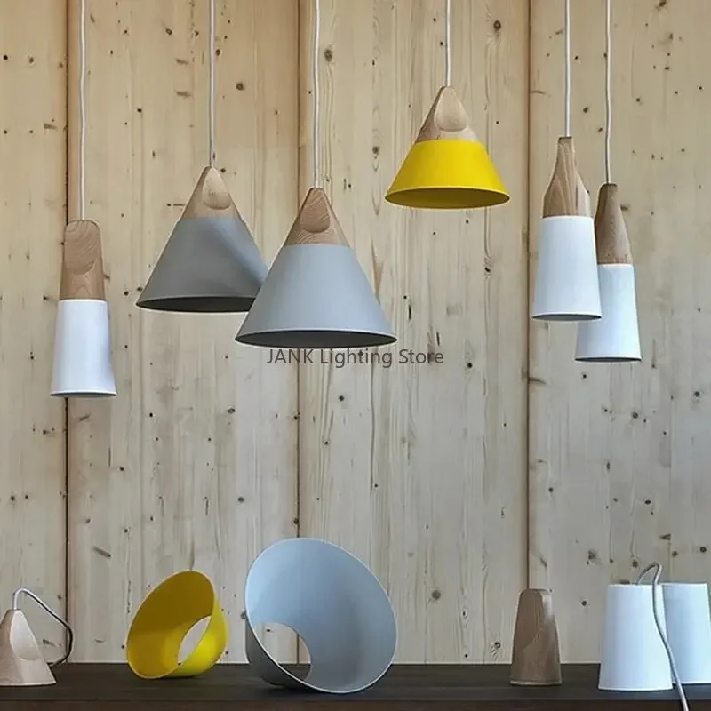 Design Wood Iron Multiple Types Pendant Light for Dining Kitchen Island Living Room LED House Loft Hang Makaron Lighting Fixture