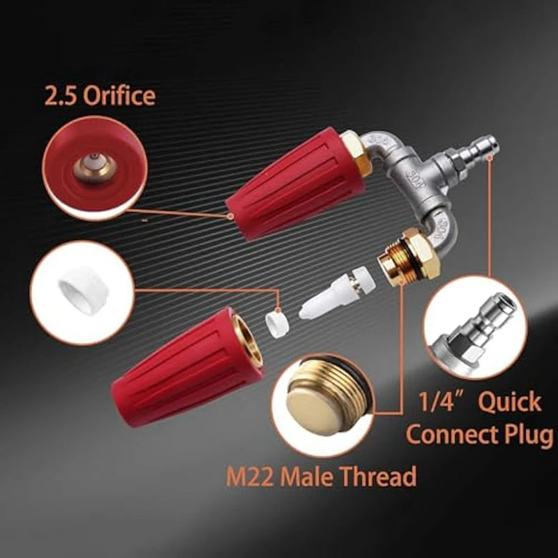 360° Rotating Turbo Nozzle For Pressure Washer With 1/4In Quick Connect,2.5 Orifice Twin Turbo Washer With 7 Nozzle Tips