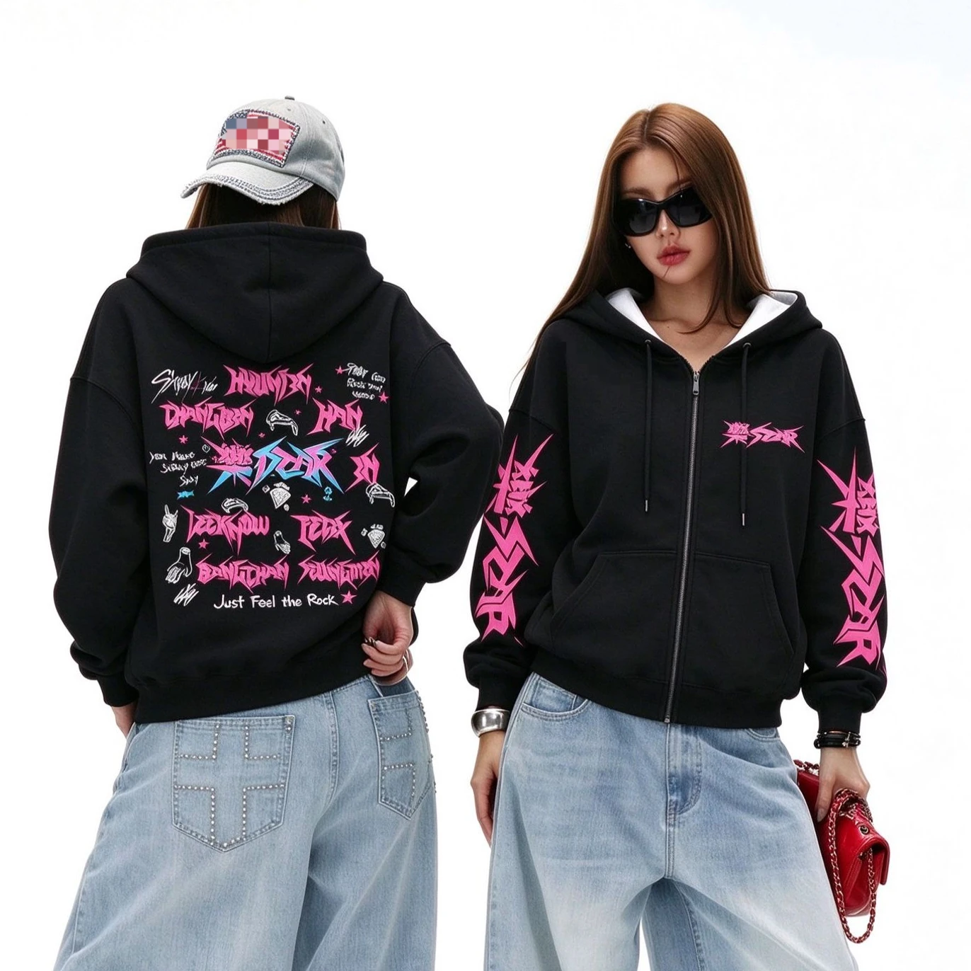 Mens Fashion Zip Up Hoodies - เสื้อฮู้ดซิป Stray Kids สำหรับผู้ชายและผู้หญิง เสื้อแจ็คเก็ตผ้าฟลีซโอเวอร์ไซส์ลำลอง เสื้อสเวตเชิ้ตซิปแฟชั่นชาย