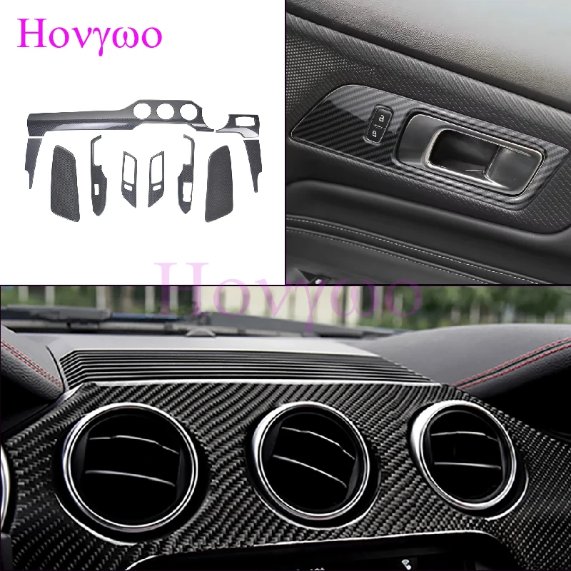 

For Ford Mustang 2015-2023 LHD 10pcs Real Dry Carbon Car Interior Dashboard Cover Door Panel Trims