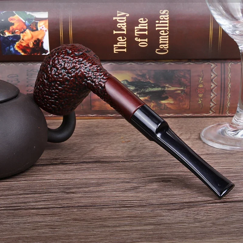 Classic Straight Handle Resin Wood Dark Red Tobacco Pipe Flame Pipe Smoking Pipes With Filters Gift For Father Smoke Tools