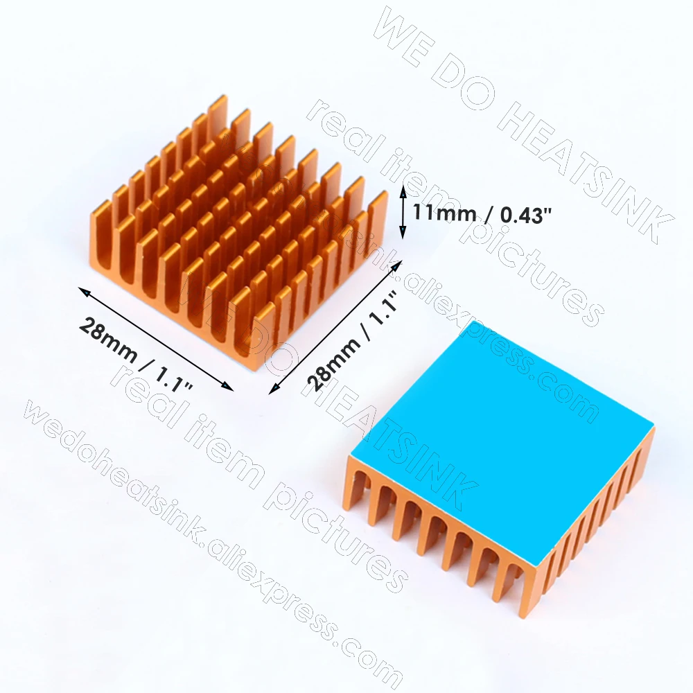 WE DO HEATSINK 100pcs 28x28x11mm Silver Slotted Anodized Aluminum Heatsink Cooler With Thermal Conductive Adhesive Transfer Pads