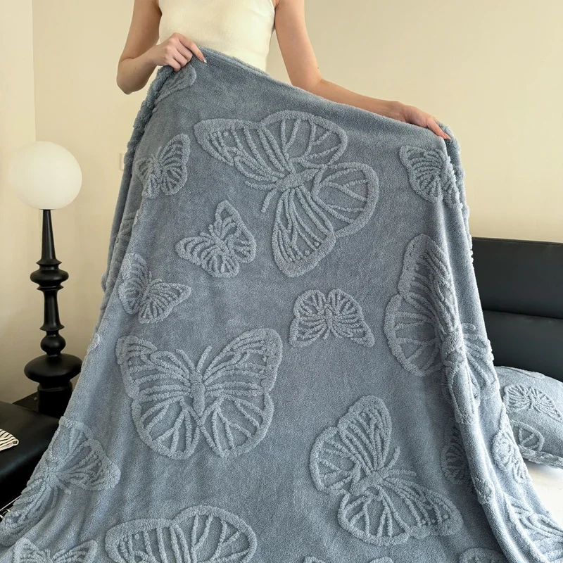 Elegant Taffeta Jacquard Throw Blanket - Delicate Butterfly Pattern, Soft and Plush, Versatile Use for Cozy Comfort Anywhere