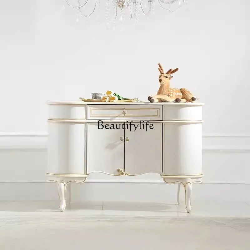 

03.French light luxury solid wood porch cabinet simple retro style living room double door storage wall decoration storage side