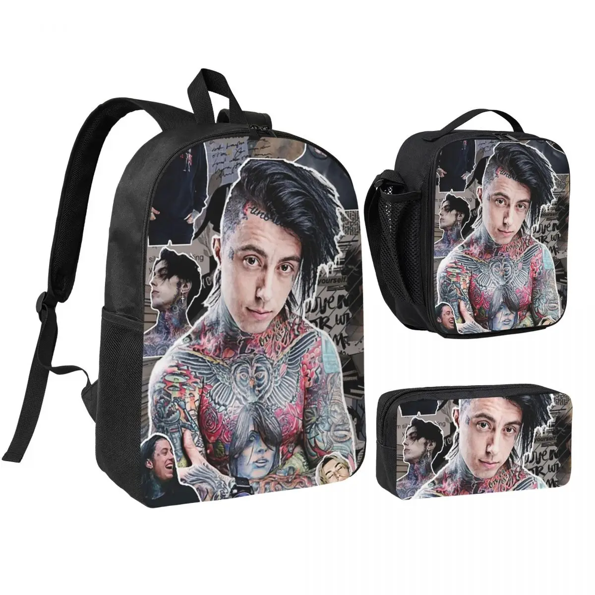 Ronnie Radke Photo Collage High Quality Backpack Student BookBag School Bag Shoulder Bags 3ps Insulated Lunch Bag Pencil Case