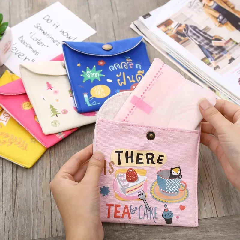 Cartoon Cute Print Storage Bag Female Tampon Sanitary Napkin Pad Pouch Portable Coin Bag Card Bag Cosmtic Bag Makeup Organizer