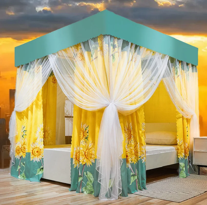 Yellow Household Mosquito Net Removable Blackout Fabric Encrypted and Thickened Square Style Mosquito Net No Bracket Home Decora
