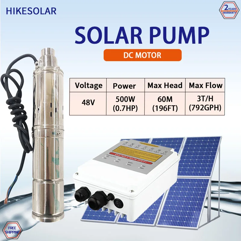 Solar water pump 2 years warranty 500w 0.7HP Submersible Pump SS304 Screw Impeller 48v Best Price Of 4“ DC for garden and farm