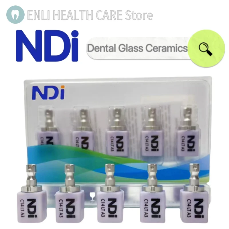 

NDI 5Pcs/Box Dental Lithium Disilicate Glass Ceramic Blocks C14 HT/LT for CAD CAM Milling System Dental Lab Materials