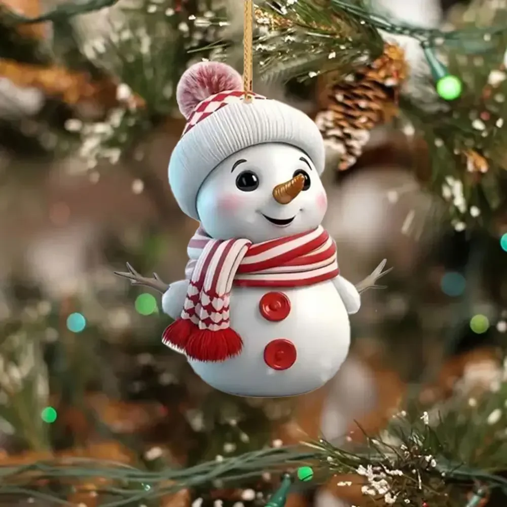 Christmas Snowman Pendant Christmas Tree Cute Christmas Snowman Car Pendant Bag Hanging Decorated 2d Swinging Penguin For Car