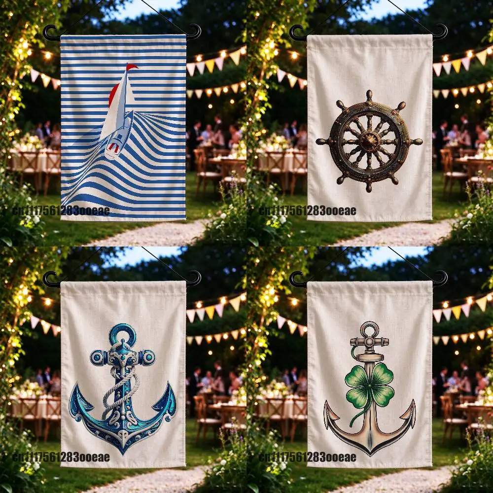 For Anchor Boat Ship Wheel Compass Logo Garden Flag Custom Outdoor Home Advertising Cloth Decoration Yard Banner Flags