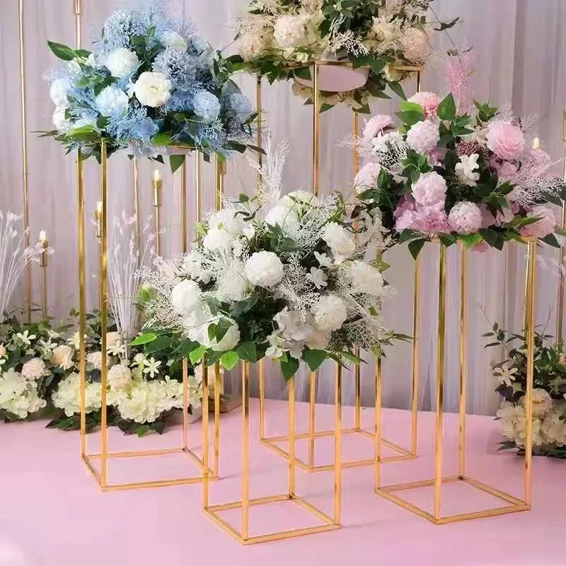 

Elegant Gold-Plated Geometric Flower Stand for Wedding Decor Shiny Geometric Iron Square Frame for Party Decoration Home Garden