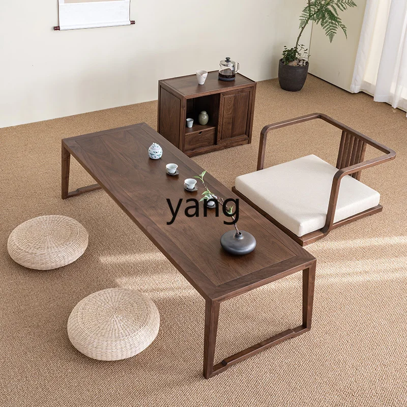 LH  new Chinese log black walnut coffee table zen solid wood bay window kang