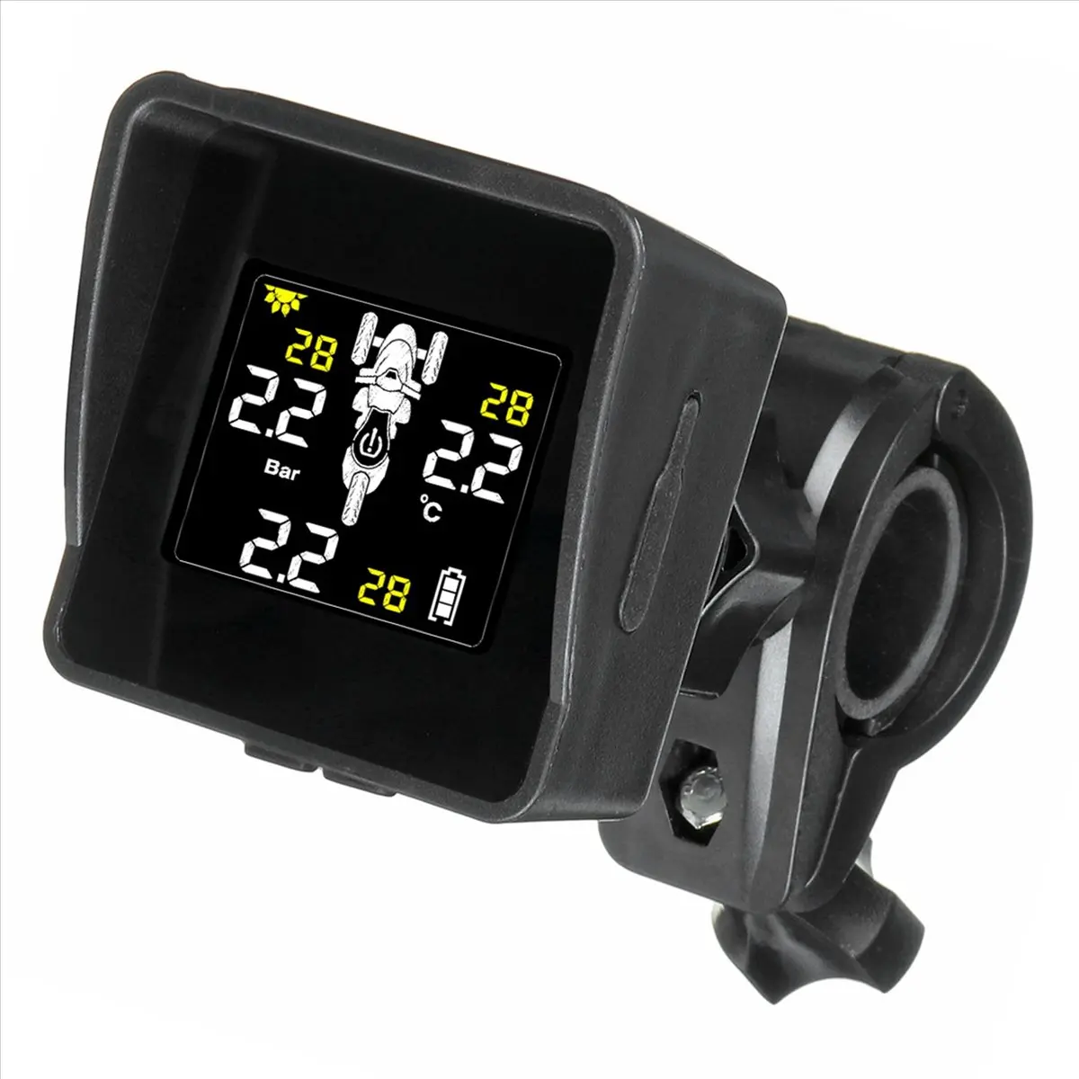 #66S Tire pressure monitoring QI,Solar Wireless Motorcycle TPMS Tire Pressure Monitor LCD 3 External (Black)