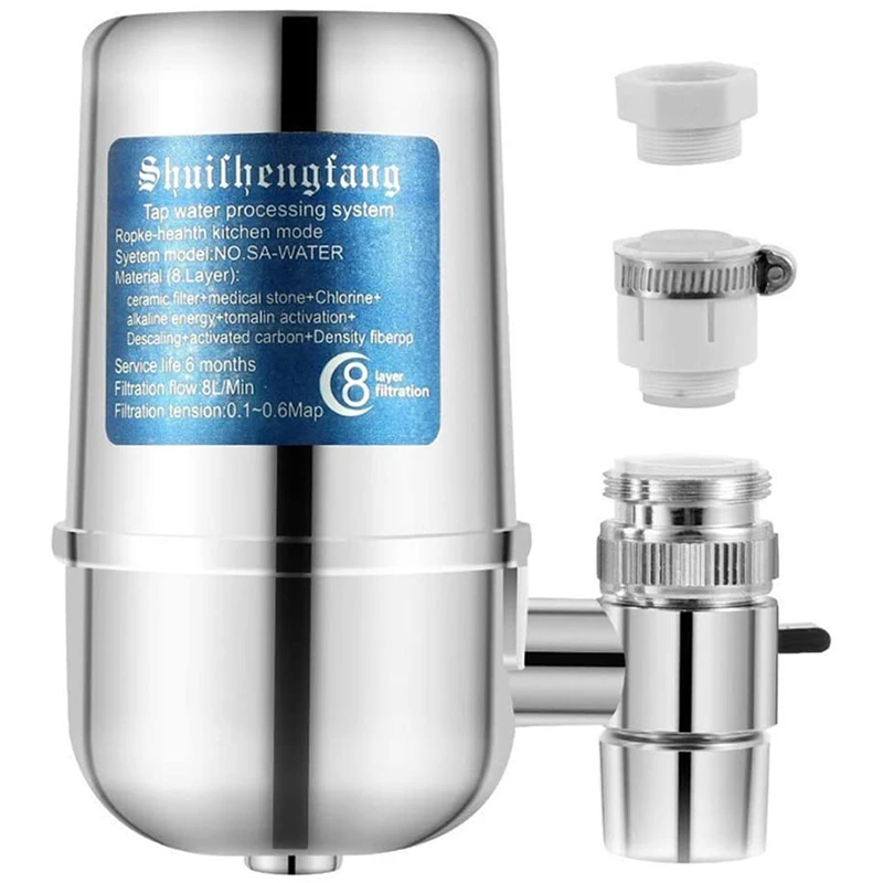 Kraanwaterfilter, kraanwaterzuiveraar 8-laags zuivering Keramiek Verwijder zware metalen, fluoride, geschikt