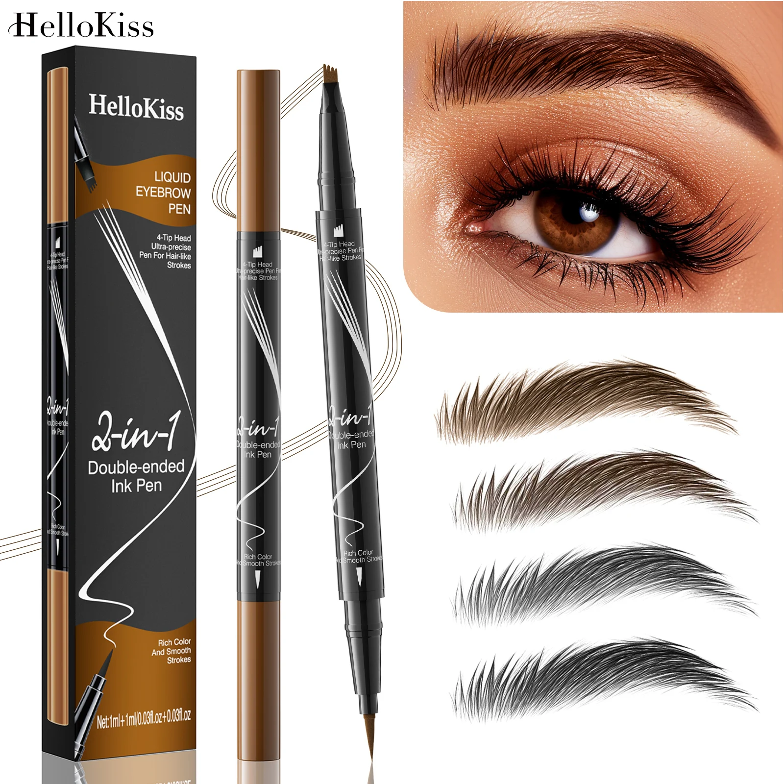 Dual-Ended Eyebrow Pencil With 4-Prong Micro-Tip & Precision Brush - Waterproof, Long-Lasting Natural Look Brows