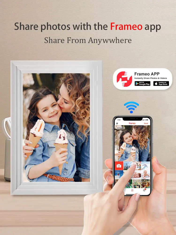 

10,1-дюймовый белый фотоальбом, приложение WIFI Digital Frameo с внутренней памятью 32G, экран IPS 1280x800