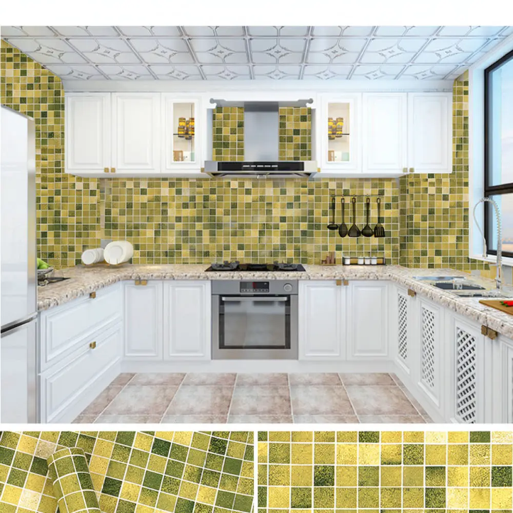 Modern PVC Mosaic Wall Decal Waterproof Self Adhesive Wallpaper Kitchen Bathroom Cabinet Surface Protection Film Art