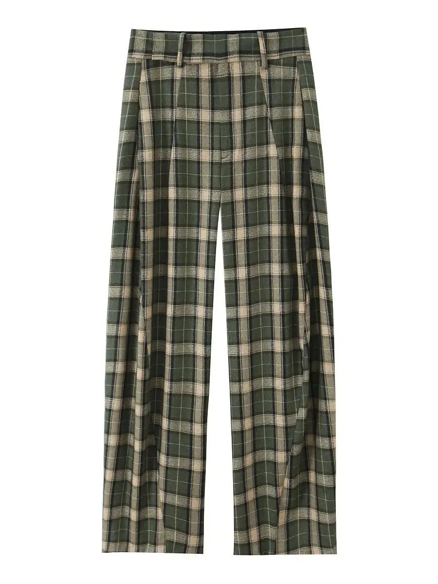

Классические повседневные брюки в клетку с высокой талией, широкие брюки свободного покроя, женские модные повседневные длинные брюки в американском стиле ретро, осенний праздник