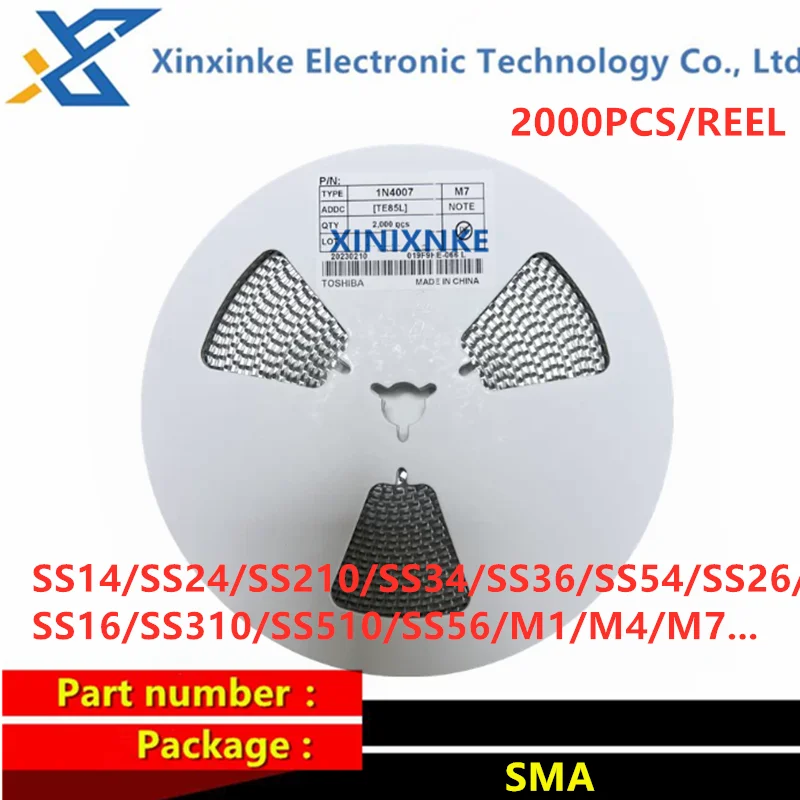2000PCS/REEL SMA Schottky Diodes SS14/SS24/SS210/SS34/SS36/SS54/SS26/SS16/SS310/SS510/SS56/M1/M4/M7