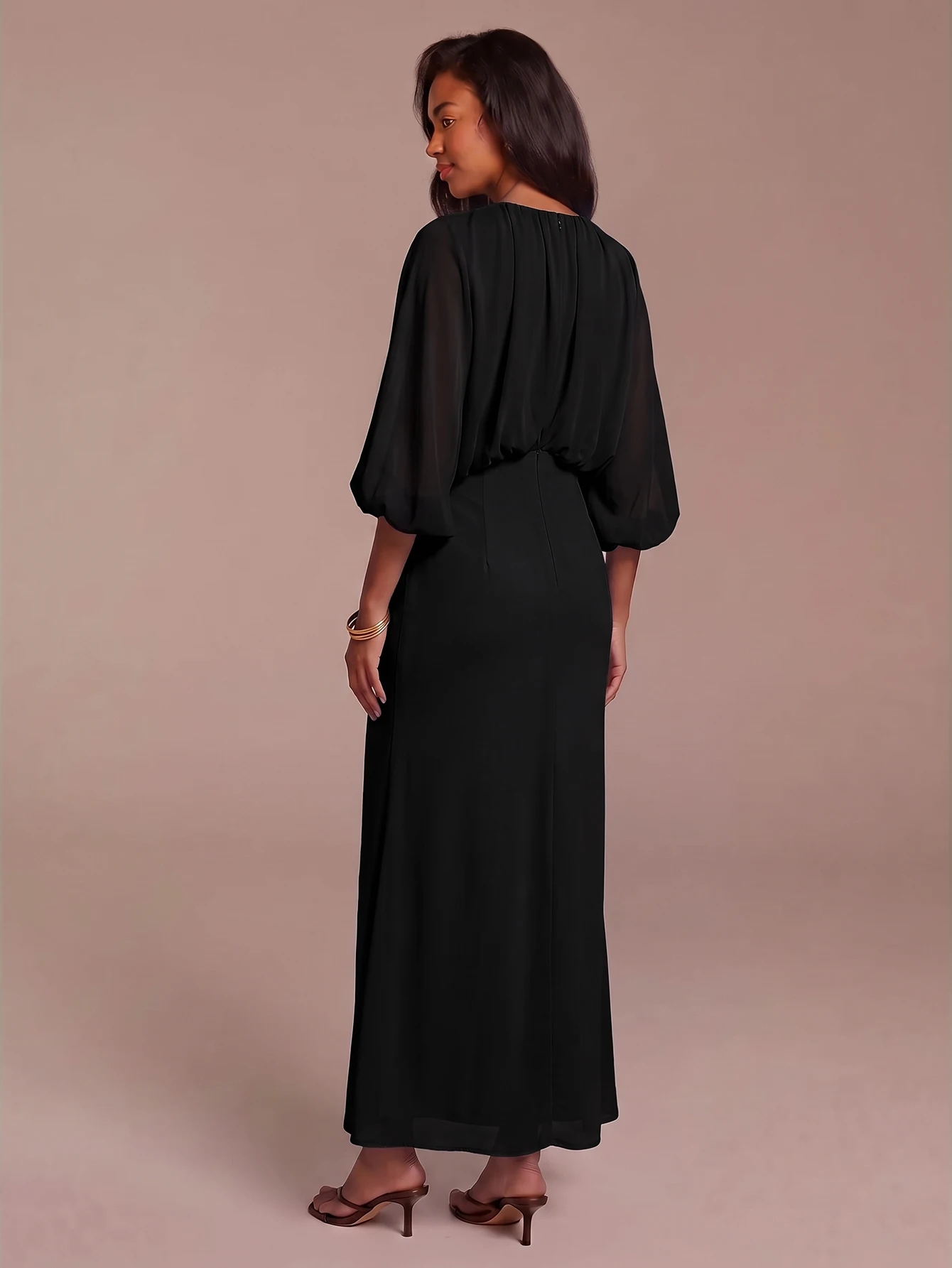 Women's Casual Elegant Blue Chiffon Maxi Dress, Intellectual Commute Outfit, Outing Party Dress