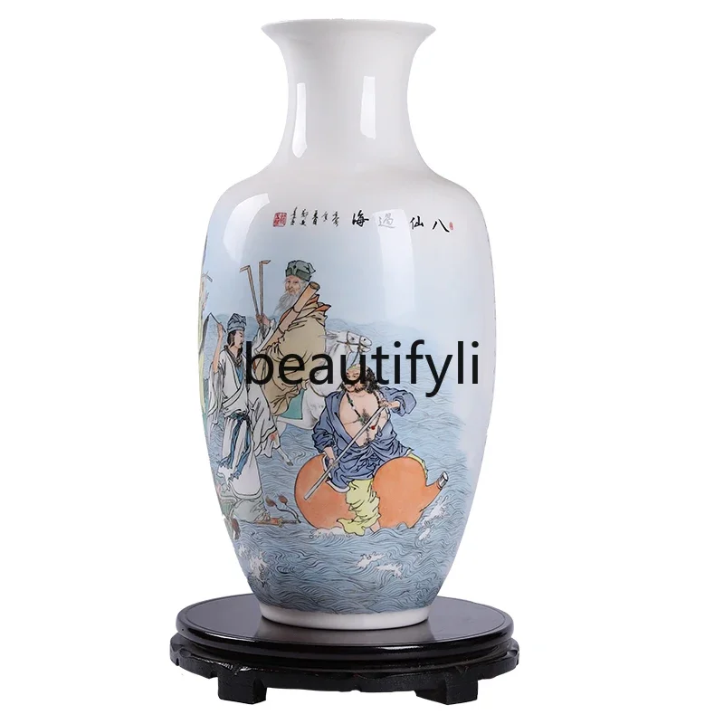 High-end hand-painted ceramic vase large diameter porcelain vase artwork 